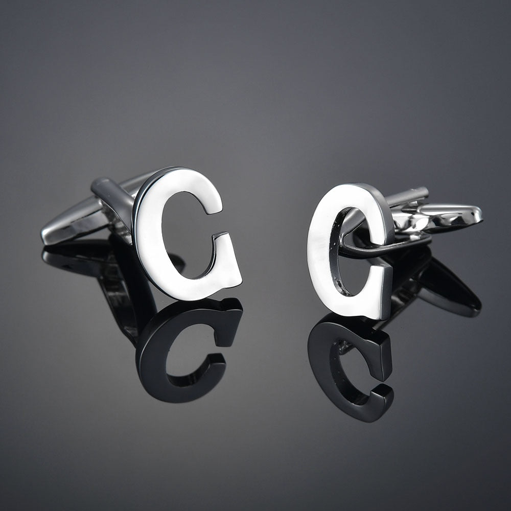 26 Letters A-Z High Quality Brass Silver Color Cufflinks Men's French Shirt  Cuff Links Male Gemelos Bouton Manchette